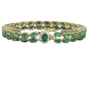18.40Ct Natural Emerald and Diamond 18K Solid Yellow Gold Bracelet